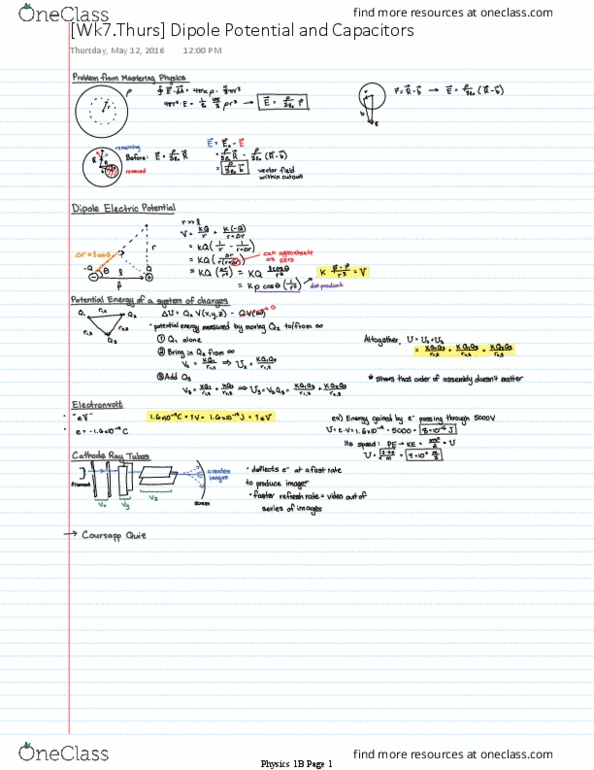 PHYSICS 1B Lecture 7: [Wk7.Thurs] Dipole Potential and Capacitors thumbnail