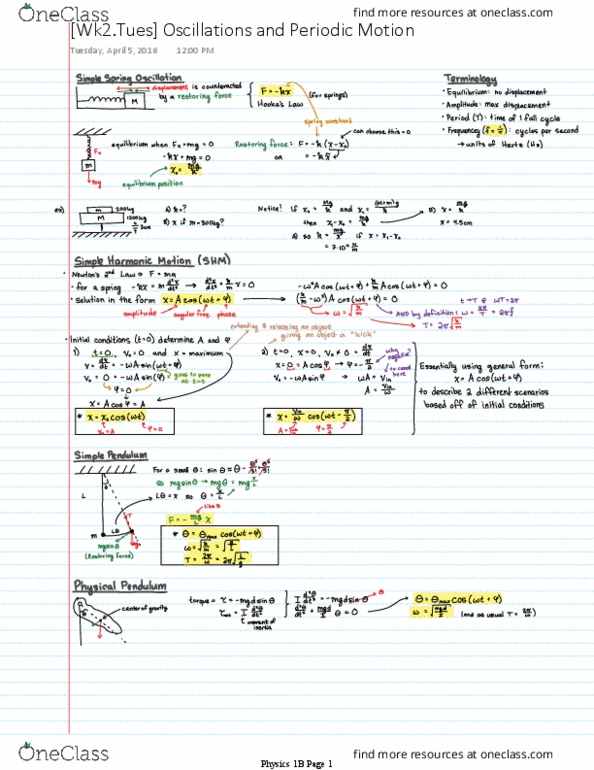 PHYSICS 1B Lecture 2: [Wk2.Tues] Oscillations and Periodic Motion thumbnail