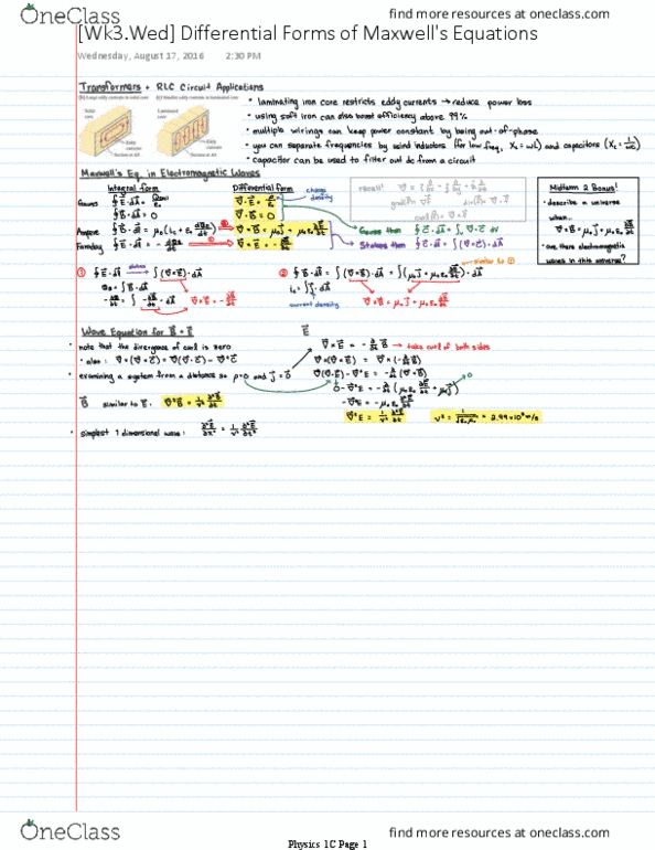 PHYSICS 1C Lecture 3: [Wk3.Wed] Differential Forms of Maxwell's Equations thumbnail
