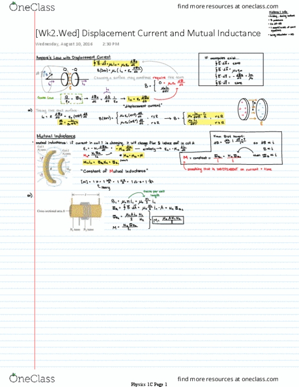 PHYSICS 1C Lecture 2: [Wk2.Wed] Displacement Current and Mutual Inductance thumbnail