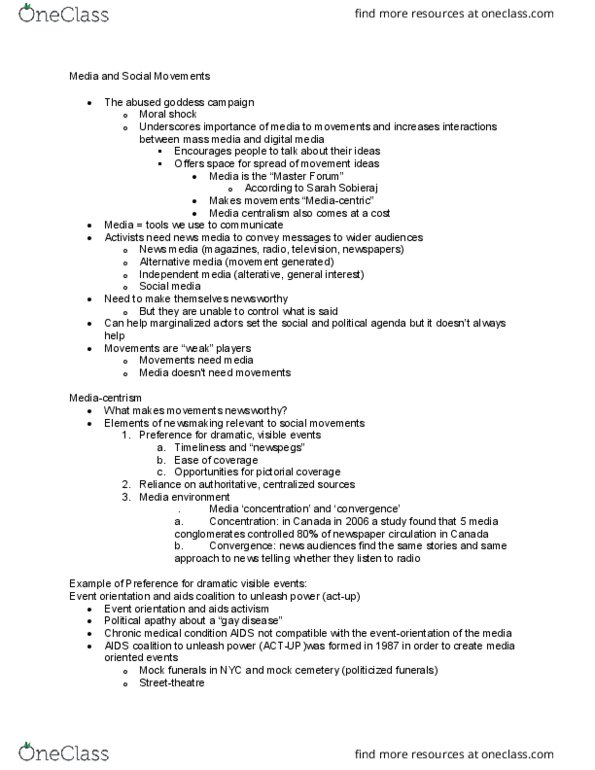 SCS 1150 Lecture Notes - Lecture 10: Alternative Media, The Whole World thumbnail