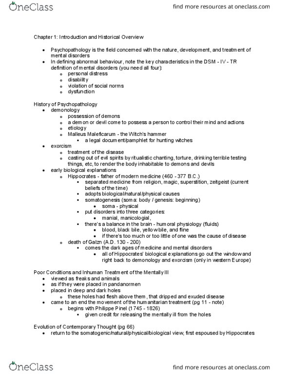 Psychology PSY206 Chapter Notes - Chapter 1: Dementia Praecox, Josef Breuer, Philippe Pinel thumbnail