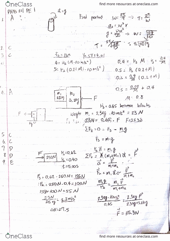 Study Guides for PHYS 211 at Pennsylvania State University (PSU) - OneClass