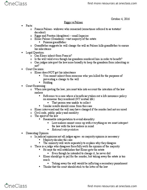 POLS 245 Lecture Notes - Lecture 3: Testator, Life Insurance, Precedent thumbnail