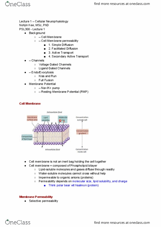 PSL300H1 Lecture Notes - Lecture 2: Active Transport, Lipid Bilayer, Membrane Transport Protein thumbnail