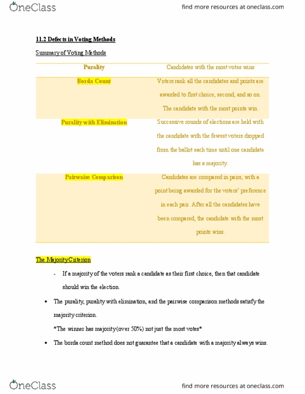 MATH1180 Lecture Notes - Lecture 8: Majority Criterion, Borda Count thumbnail