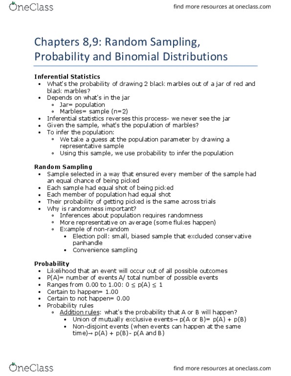PSY201H5 Lecture Notes - Lecture 6: Mutual Exclusivity, Binomial Distribution, Statistical Inference thumbnail