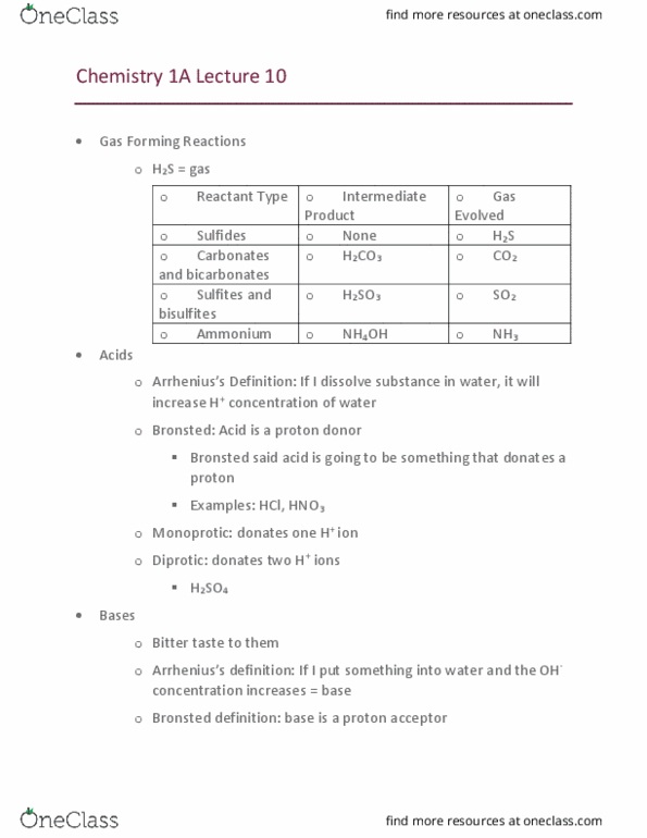 CHEM 1A Lecture Notes - Lecture 10: Sodium Hydroxide, Bicarbonate, Reagent thumbnail