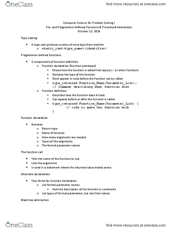 CMPSC 16 Lecture Notes - Lecture 7: Function Prototype, Return Type thumbnail