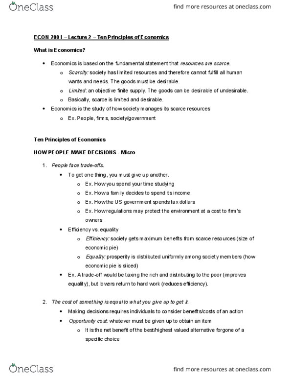 ECON 200 Lecture Notes - Lecture 2: Sunk Costs, Marginal Utility, Marginal Cost thumbnail