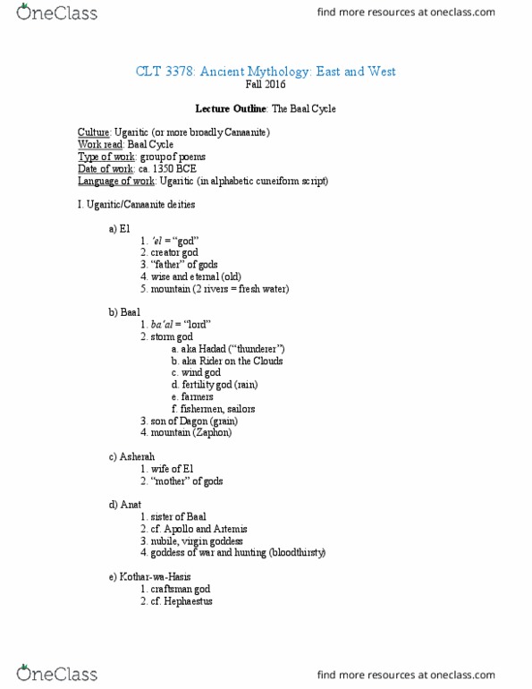 CLT-3378 Lecture Notes - Lecture 3: Baal Cycle, Niqmaddu Ii, Cuneiform Script thumbnail