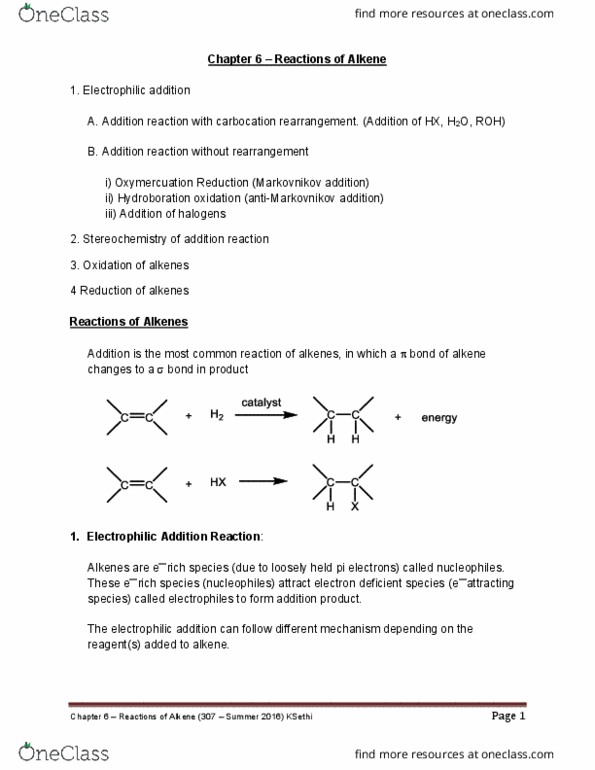 01:146:295 Lecture Notes - Lecture 6: Markovnikov'S Rule, Electrophilic Addition, Free-Radical Addition thumbnail