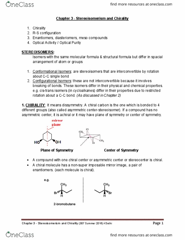 01:146:295 Lecture Notes - Lecture 3: Fischer Projection, Newman Projection, Asymmetric Carbon thumbnail