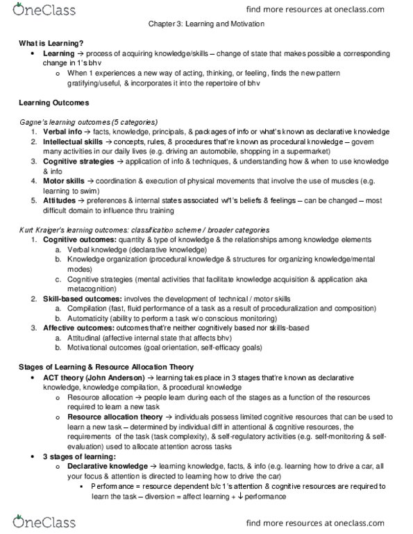 HRM 3410 Chapter Notes - Chapter 3: Descriptive Knowledge, Procedural Knowledge, Social Cognitive Theory thumbnail