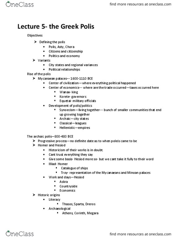 CLA-2110 Lecture Notes - Lecture 5: Dreros, Anax, Polis thumbnail