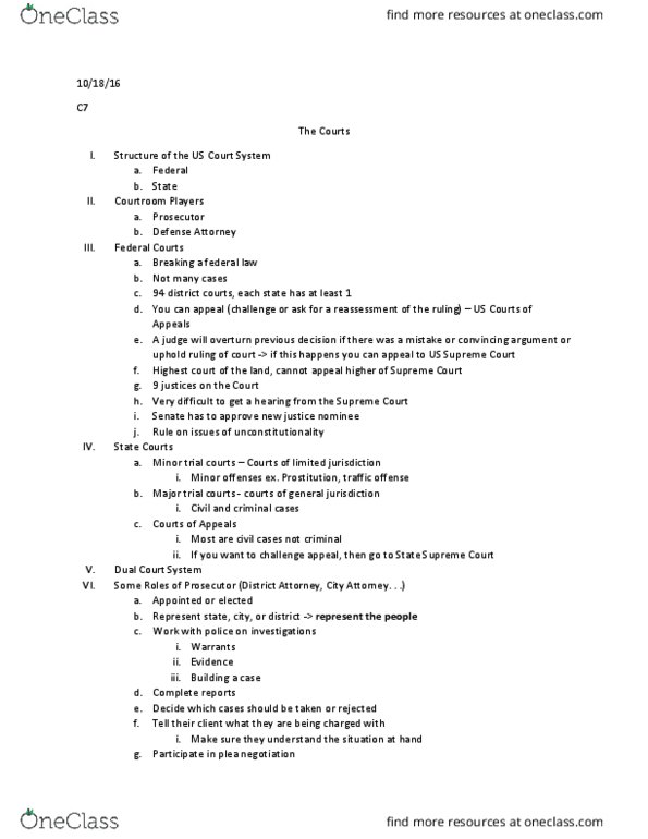 CRM/LAW C7 Lecture Notes - Lecture 7: General Jurisdiction, Plea Bargain thumbnail