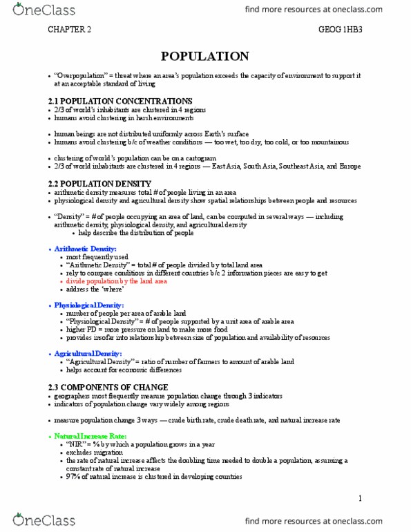 GEOG 1HB3 Chapter Notes - Chapter 2: Demographic Transition, Cartogram, Doubling Time thumbnail