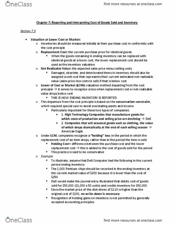 ACCT20100 Chapter Notes - Chapter 7: Write-Off, Carrying Cost, Accounting thumbnail