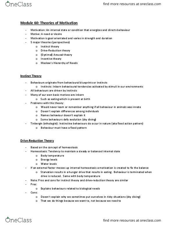 PSYC 1001 Lecture Notes - Lecture 11: Fixed Action Pattern, Parachuting, Ethology thumbnail