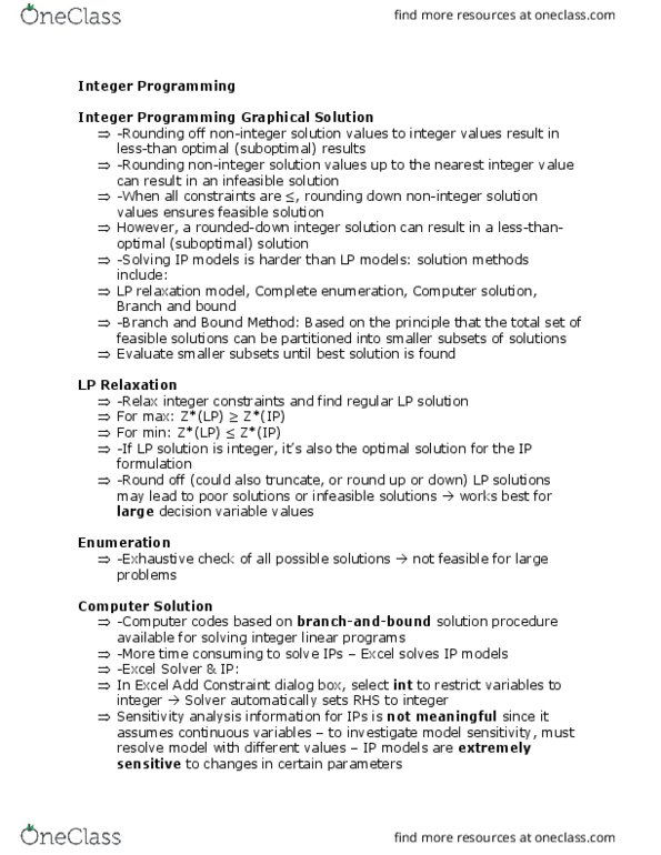 BU275 Lecture Notes - Lecture 9: Integer Programming, Linear Programming Relaxation, Dialog Box thumbnail