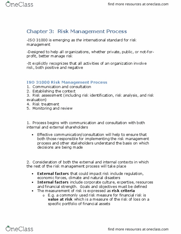 BU353 Chapter Notes - Chapter 3: Risk Measure, Risk Assessment, Risk It thumbnail