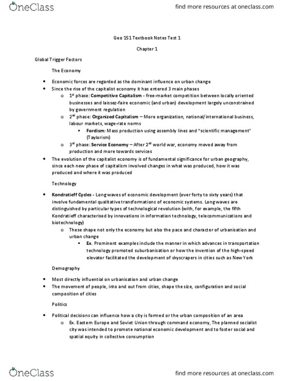 GEO 151 Chapter Notes - Chapter 1 & 12: Kondratiev Wave, Glocalization, Urban Geography thumbnail