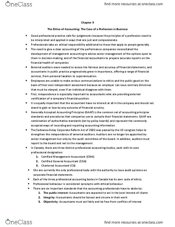 BUS 202 Chapter Notes - Chapter 9: Financial Statement, Positio, Fiduciary thumbnail