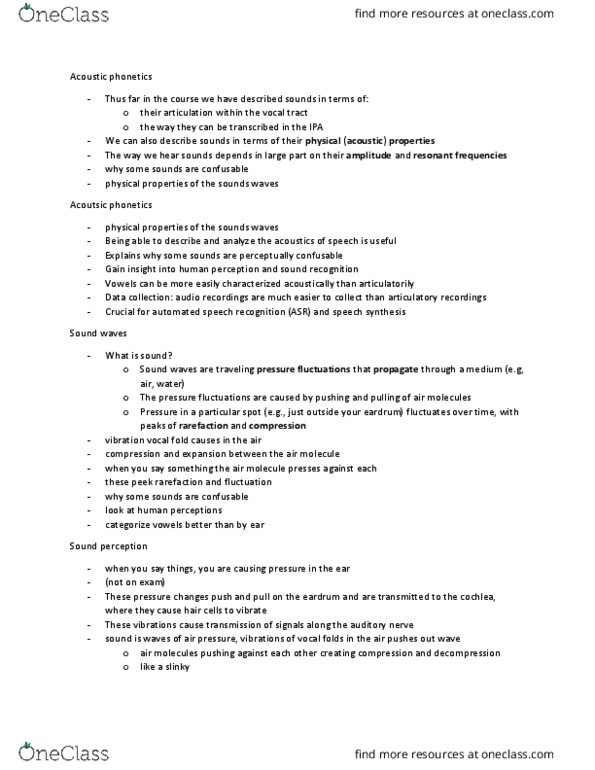 LINB09H3 Lecture Notes - Lecture 6: Speech Recognition, Acoustic Phonetics, Sound thumbnail