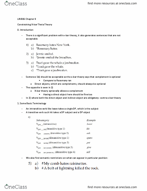 LINB06H3 Chapter Notes - Chapter 8: Theta Role, Ditransitive Verb, Intransitive Verb thumbnail