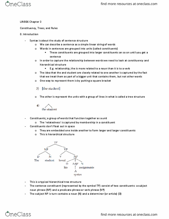 LINB06H3 Chapter Notes - Chapter 3: Phrase Structure Rules, Mass Noun, Adverb thumbnail