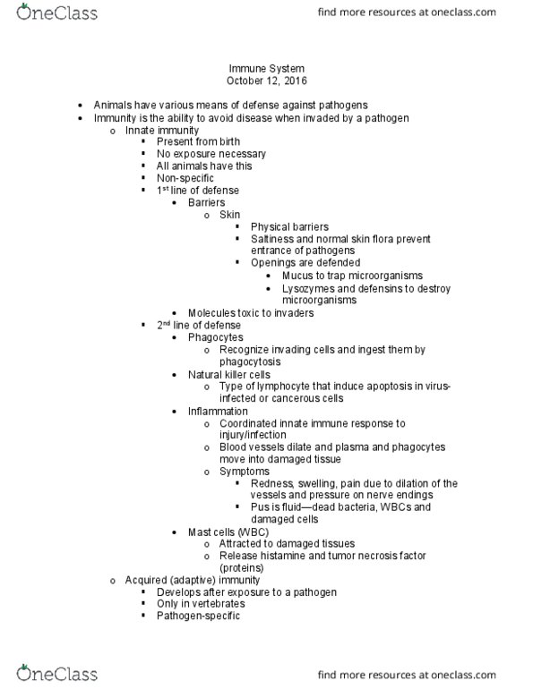 BSC 2011 Lecture Notes - Lecture 15: Cytotoxic T Cell, Adaptive Immune System, Natural Killer Cell thumbnail