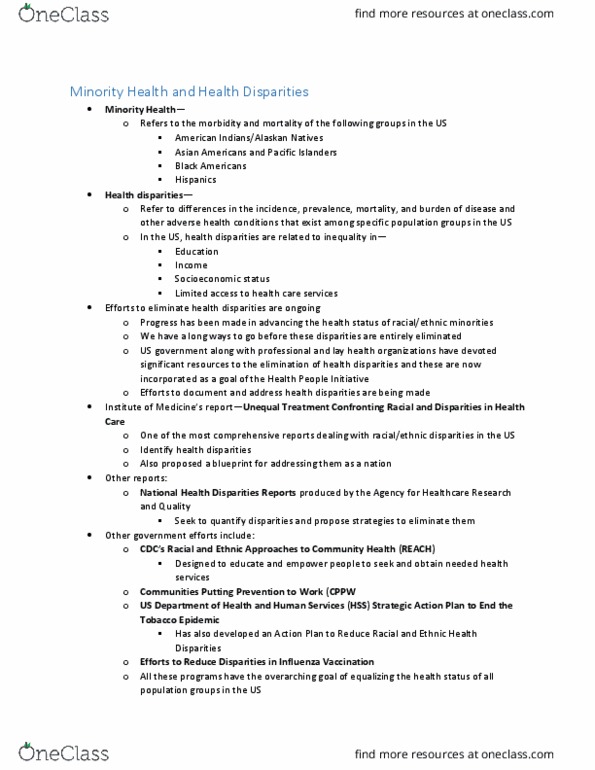 HSC 4201 Chapter Notes - Chapter 10: Health Equity, Asian Americans, Socioeconomic Status thumbnail
