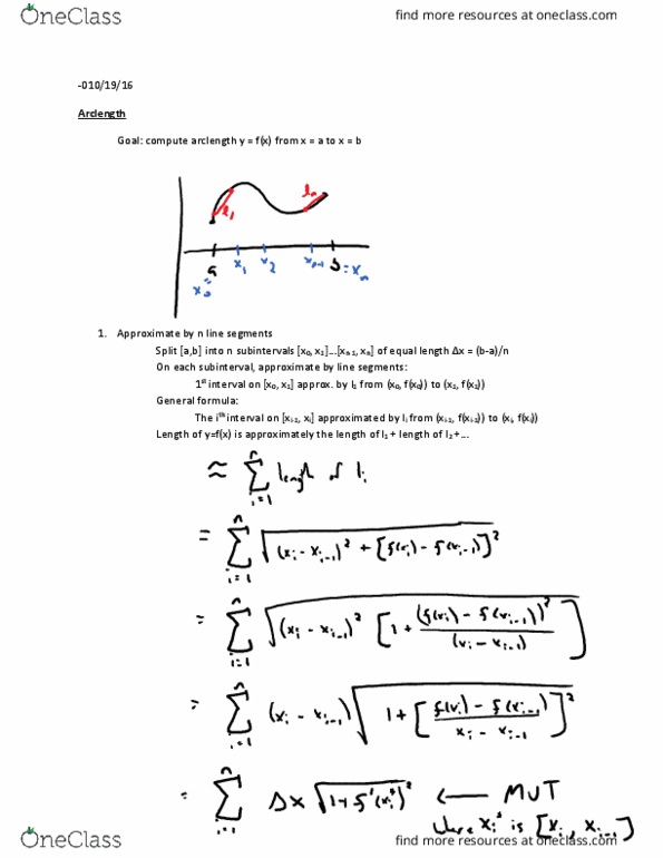 L24 Math 132 Lecture Notes - Lecture 20: Arc Length thumbnail