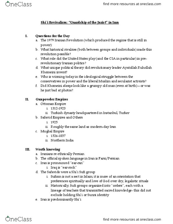 PO 101 Lecture Notes - Lecture 19: Reza Shah, Ruhollah Khomeini, Pahlavi Dynasty thumbnail