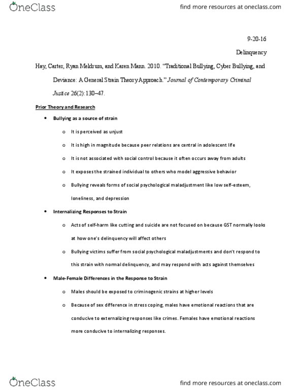 SOC 318 Chapter Notes - Chapter Bullying & Strain: Suicidal Ideation, Social Isolation, Dependent And Independent Variables thumbnail