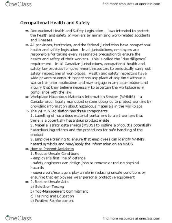 BU354 Lecture Notes - Lecture 15: Workplace Hazardous Materials Information System, Personal Protective Equipment, Occupational Safety And Health thumbnail