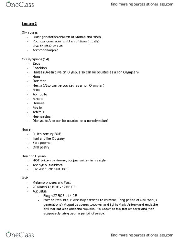 CLAA06H3 Lecture Notes - Lecture 2: Rhea Silvia, Vestal Virgin, Homeric Hymns thumbnail