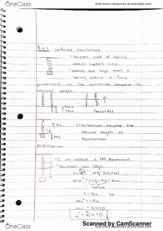 MATH 2233 Lecture 10: 3.7 unforced oscillation thumbnail