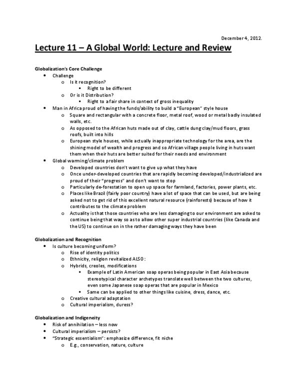 ANT207H1 Lecture 11: Lecture 11 - A Global World Lecture and Review - December 4.docx thumbnail