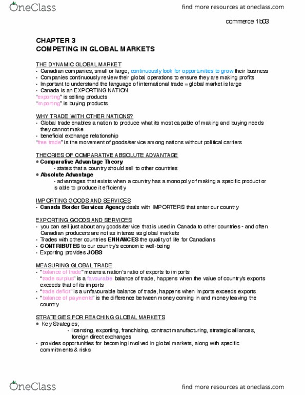 COMMERCE 1B03 Chapter Notes - Chapter 3: Canada Border Services Agency, Product Liability, Ethnocentrism thumbnail