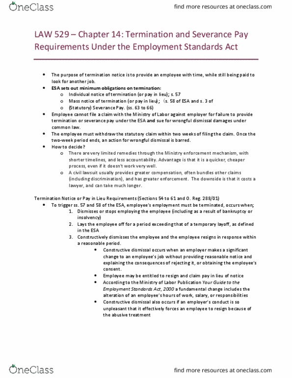 LAW 529 Chapter Notes - Chapter 14: Constructive Dismissal, Wrongful Dismissal, W. M. Keck Observatory thumbnail