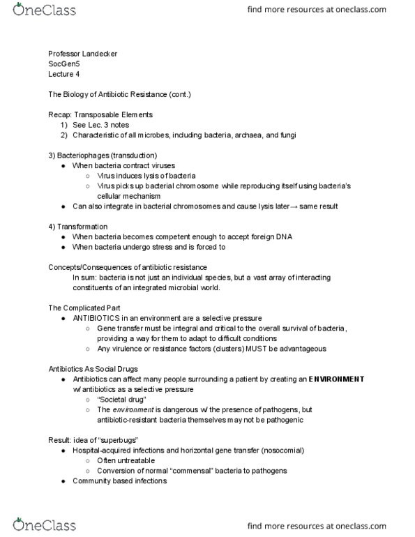 SOC GEN 5 Lecture Notes - Lecture 4: Antimicrobial Resistance, Net Profit, Antibiotics thumbnail