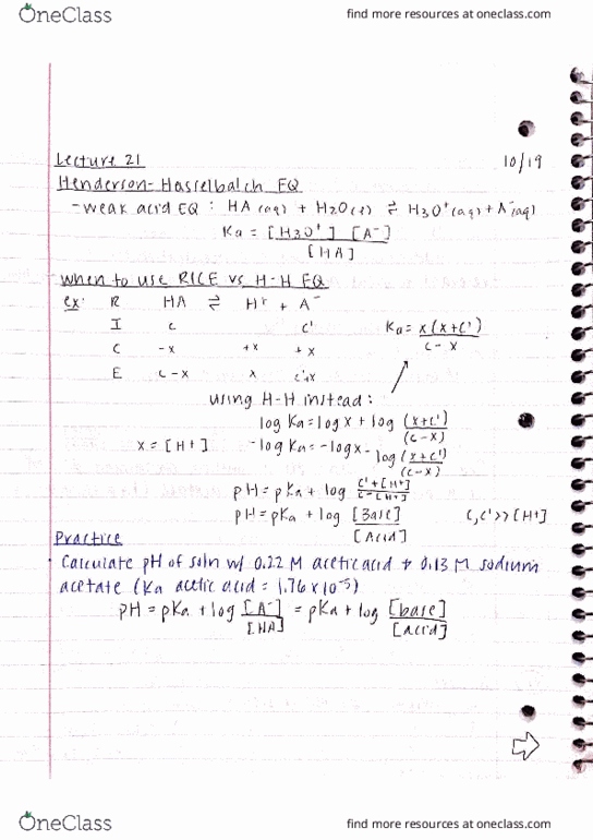 CHM 31 Lecture Notes - Lecture 21: Sodium Acetate, Cunt, Weak Base thumbnail