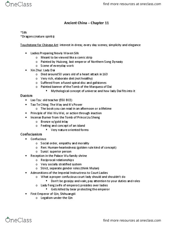 ARTH 205 Chapter Notes - Chapter 11: Wei Wu Wei, Tao Te Ching, Song Dynasty thumbnail