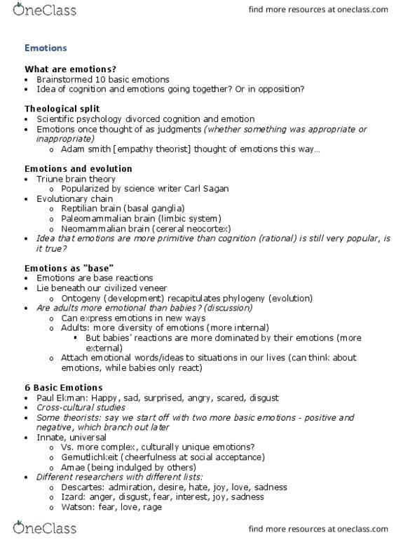 PSY 3135 Lecture Notes - Lecture 4: Paul Ekman, Triune Brain, Basal Ganglia thumbnail