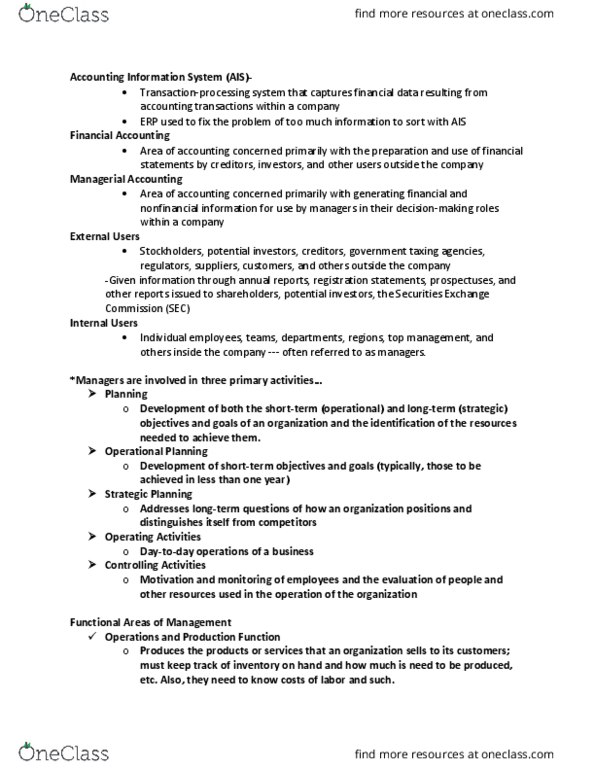 ACC 200 Chapter Notes - Chapter 1 Managerial: U.S. Securities And Exchange Commission, Financial Statement thumbnail