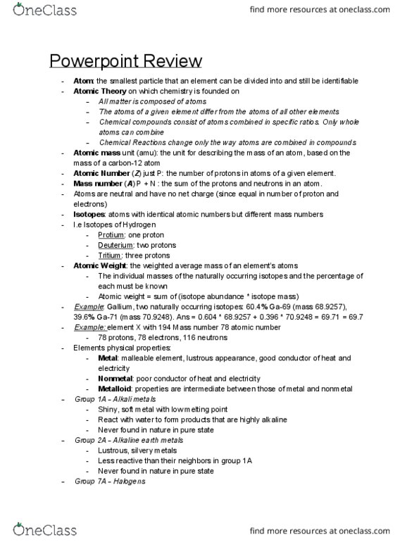 CHEM 11 Chapter Notes - Chapter 2: Periodic Table, Relative Atomic Mass, Gallium thumbnail