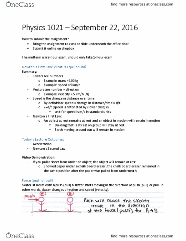 Physics 1021 Lecture 2: Physics 1021 – September 22 thumbnail