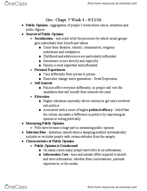 GOV 310L Chapter 5: Govt. Chap. 5 Week-4 9/13/16 thumbnail