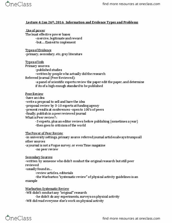 KINE 2P41 Lecture Notes - Lecture 4: Randomized Controlled Trial, Grey Literature, Fact Checking thumbnail